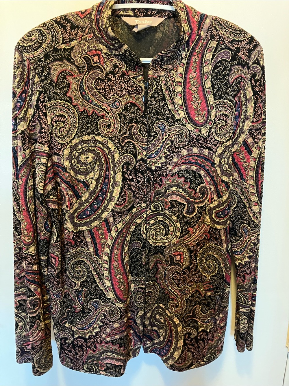 TanJay Black Paisley Long Sleeve Jacket with Pink & Gold Accents